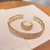 Hip-Hop Cubic Zirconia Open Bracelet & Ring Set