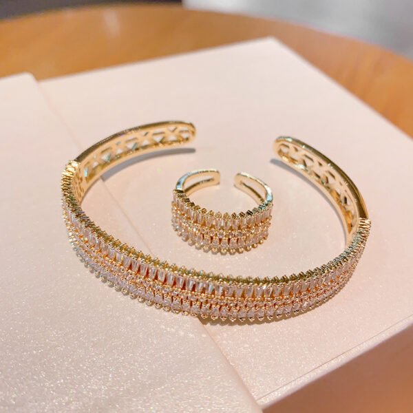 Hip-Hop Cubic Zirconia Open Bracelet & Ring Set