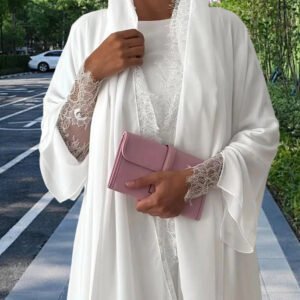 Lace Long-Sleeve Dress with Matching Headscarf — White Chiffon Set
