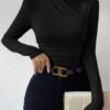 Cross-Front Ruched T-Shirt - Slim Fit Long Sleeve Top