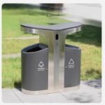 Outdoor Litter Bin — Steel and Wood Street and Park Waste Container