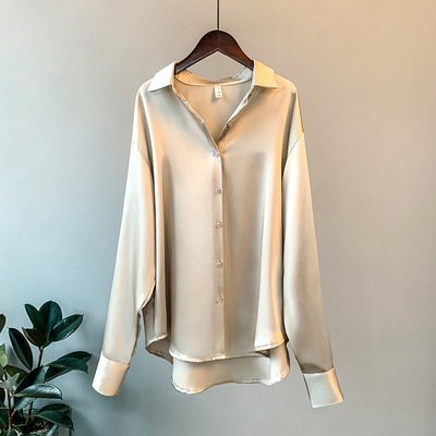 O1CN01k2zgds2FZxtbPcvWQ_2215643428895-0-cib Long-Sleeve Satin Blouse - Retro Drapey Sun-Protective Shirt (Size M)