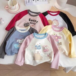 Girls' Long-Sleeve Cartoon Base-Layer Top - Cotton T-Shirt