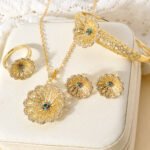 Hollow Flower Zircon Jewelry Set - Necklace, Bracelet, Earrings & Ring
