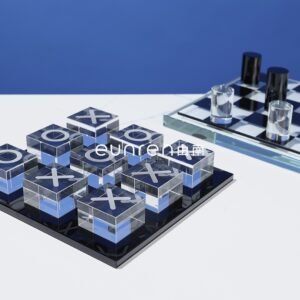 Crystal Chess Board Ornament - Black & White Decorative Set