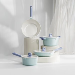 Ceramic Non-Stick Cookware Set - Cloud Pattern Wok, Frying Pan, Soup Pot and Milk Pot
