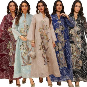 Embroidered Mesh Maxi Dress — Ethnic Style Long Gown