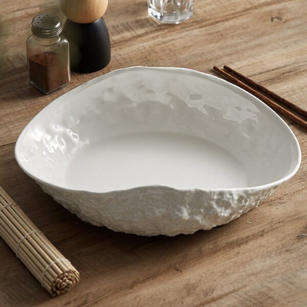 Stone-Texture Shell Serving Plate - Deep Ceramic Fish & Soup Platter