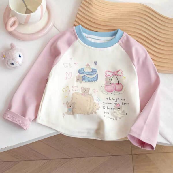 Girls' Long-Sleeve Cartoon Base-Layer Top - Cotton T-Shirt