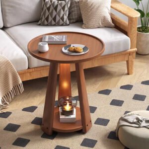 Solid Wood Two-Tier Side Table - Round Nordic Coffee Table