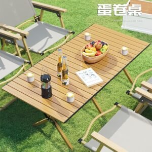 Folding Egg Roll Camping Table — Portable Slatted Picnic and Market Table
