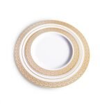 Lace-Edge Disposable Plastic Plates - Metallic Rim Party Plates