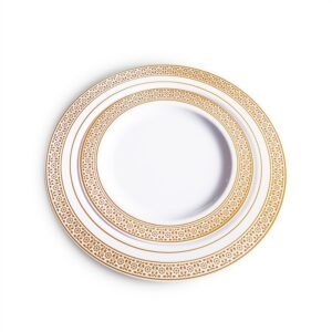 Lace-Edge Disposable Plastic Plates - Metallic Rim Party Plates