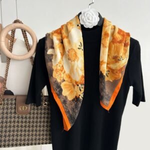Cotton-Linen Floral Print Neck Scarf – 70 x 70 cm