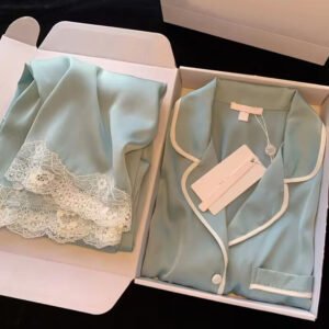 Ice Silk Pyjama Set with Lace Trim - Long and Short Sleeve Loungewear