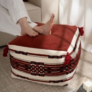 Medieval-Style Red Embroidered Lazy Sofa Pouf and Cushion Set