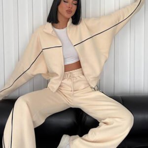 Turtleneck Sweatshirt & Striped Trouser Set - Two-Piece