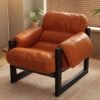 Retro Oil Wax Leather Accent Chair — Carbon Steel Frame Designer Armchair