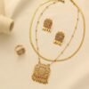 Gold-Plated Square Pavé Pendant Jewellery Set — 3 Piece, Turkish Style