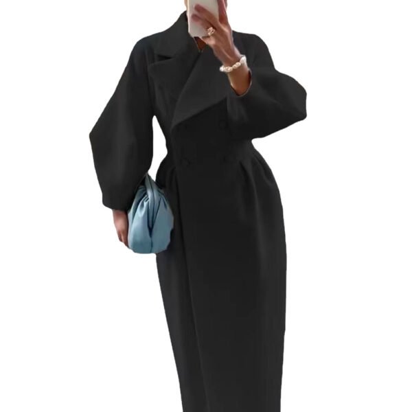 Retro Palace-Style Lantern Sleeve Wool Coat - Long Outwear