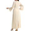 Embroidered Long-Sleeve Waist-Cinching Maxi Dress