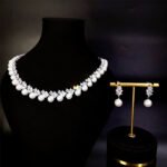Pearl Necklace & Geometric Earrings Set - Bridal Jewellery