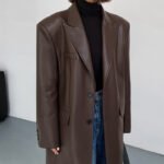 Mid-Length Faux Leather Blazer Coat - Loose Fit, Over-the-Knee