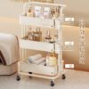 Three-Tier Salon Trolley Cart - Mobile Beauty and Nail Station with Hooks and Basket