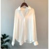 Long-Sleeve Satin Blouse - Retro Drapey Sun-Protective Shirt (Size M)