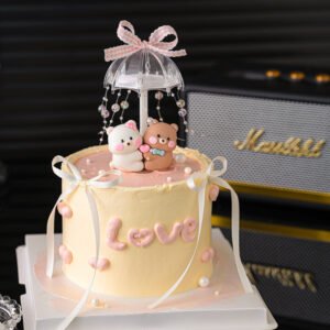 Valentine's Couple Bear Cake Topper Decoration Set