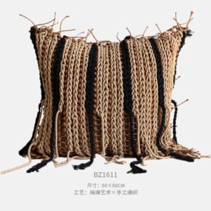 Vintage Wabi-Sabi Style Handmade Rope Knotted Throw Pillow