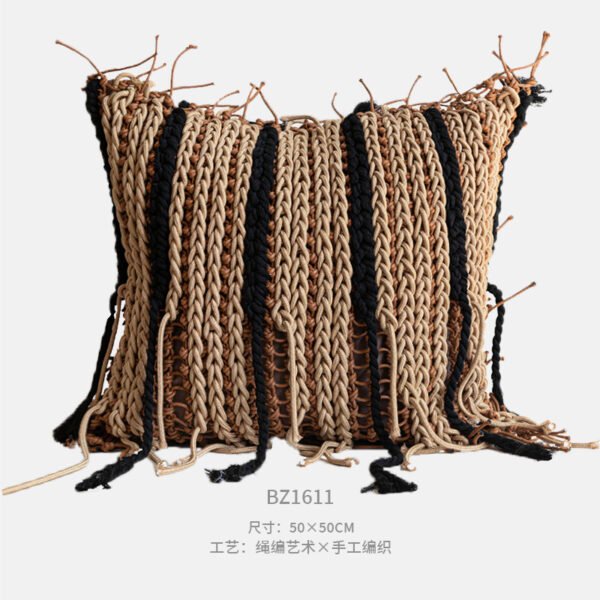 Vintage Wabi-Sabi Style Handmade Rope Knotted Throw Pillow