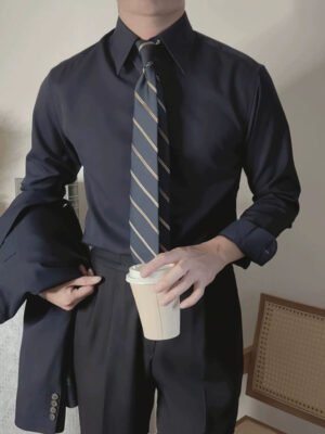 Men's Hidden Button Satin Shirt - Ice Silk Non-Iron Long Sleeve Work Shirt