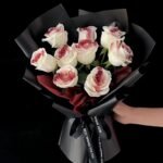 White Peach Rose Soap Flower Bouquet with Light String