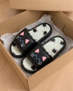 Cute Cat Outdoor Slippers, Soft Sole