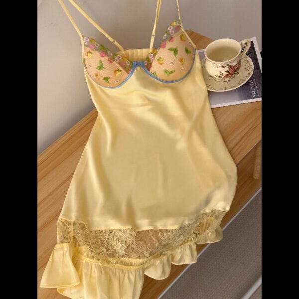 Embroidered Lace-Trim Camisole Nightdress — Short Slip Dress