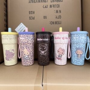 Insulated Stainless Steel Straw Tumbler 500 ml — Leather-Wrapped