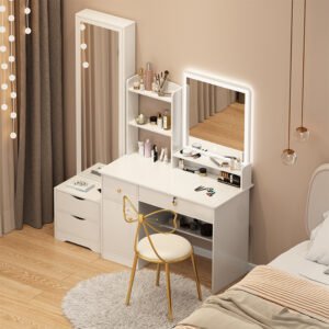Modern Dressing Table with Full-Length Mirror & Storage Cabinet