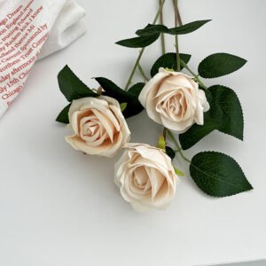 Single Stem Flocked Fabric Artificial Rose - Valentine & Wedding Decor
