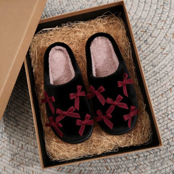 Korean-Style Bow Cotton Slippers for Women