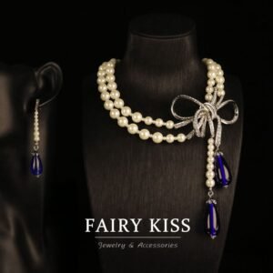 Pave Bow Pearl Jewellery – Necklace, Brooch & Ear Studs