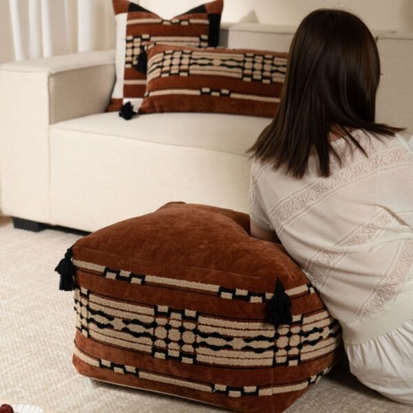 Medieval-Style Red Embroidered Lazy Sofa Pouf and Cushion Set