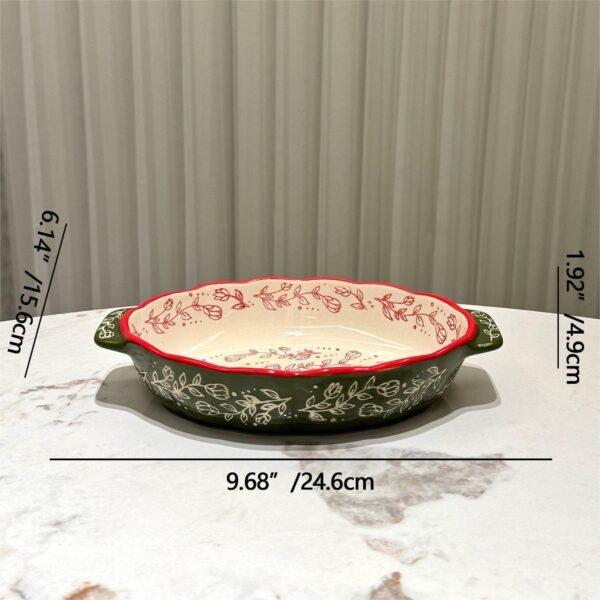 Hand-Painted Oval Ceramic Baking Pan - Retro Pattern