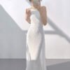 White/Apricot Silver Sequin Mermaid Halter Evening Gown