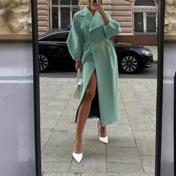 Retro Palace-Style Lantern Sleeve Wool Coat - Long Outwear