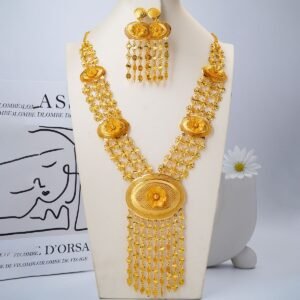 Gulf Style Gold Plated Bridal Jewellery Set — Necklace, Earrings, Bracelet and Ring