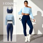 Seamless Yoga Three Piece Set — Sports Bra, Leggings and Long Sleeve Top