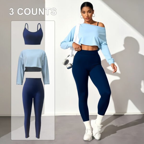 Seamless Yoga Three Piece Set — Sports Bra, Leggings and Long Sleeve Top