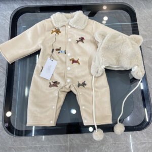 THOM BROWNE Fleece-Lined Baby Snowsuit with Hat - Winter Outdoor Jumpsuit