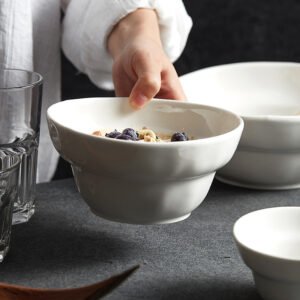 Textured Ceramic Bowl - Japanese Style Rice, Salad & Dessert Bowl